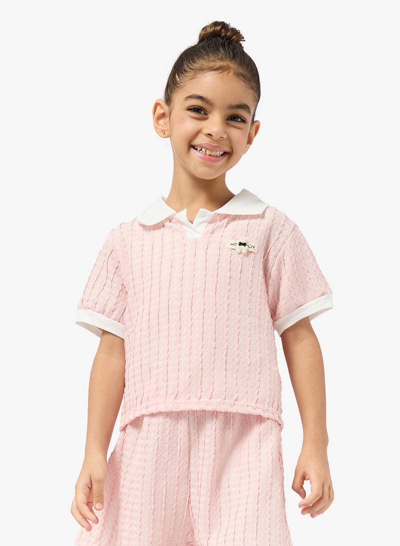 Pinata Pink Textured Polo Tshirt and Short Set - Image 3